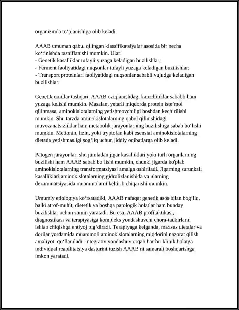 AMINOKISLOTALAR ALMASHINUVINING BUZILISHI - ETIO-PATOGENEZI MORFOLOGIYASI 4