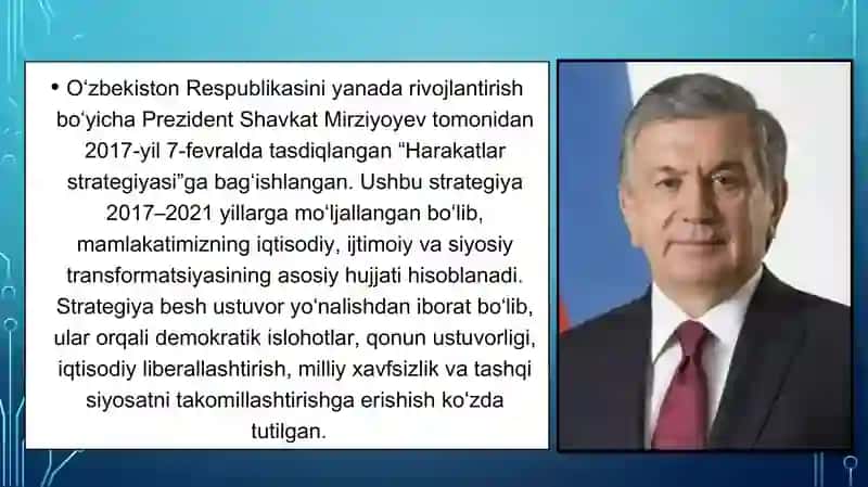 Oʻzbekistonni yanada rivojlantirish bòyicha «Harakatlar strategiyasi» ning asosiy yoʻnalishlari 4