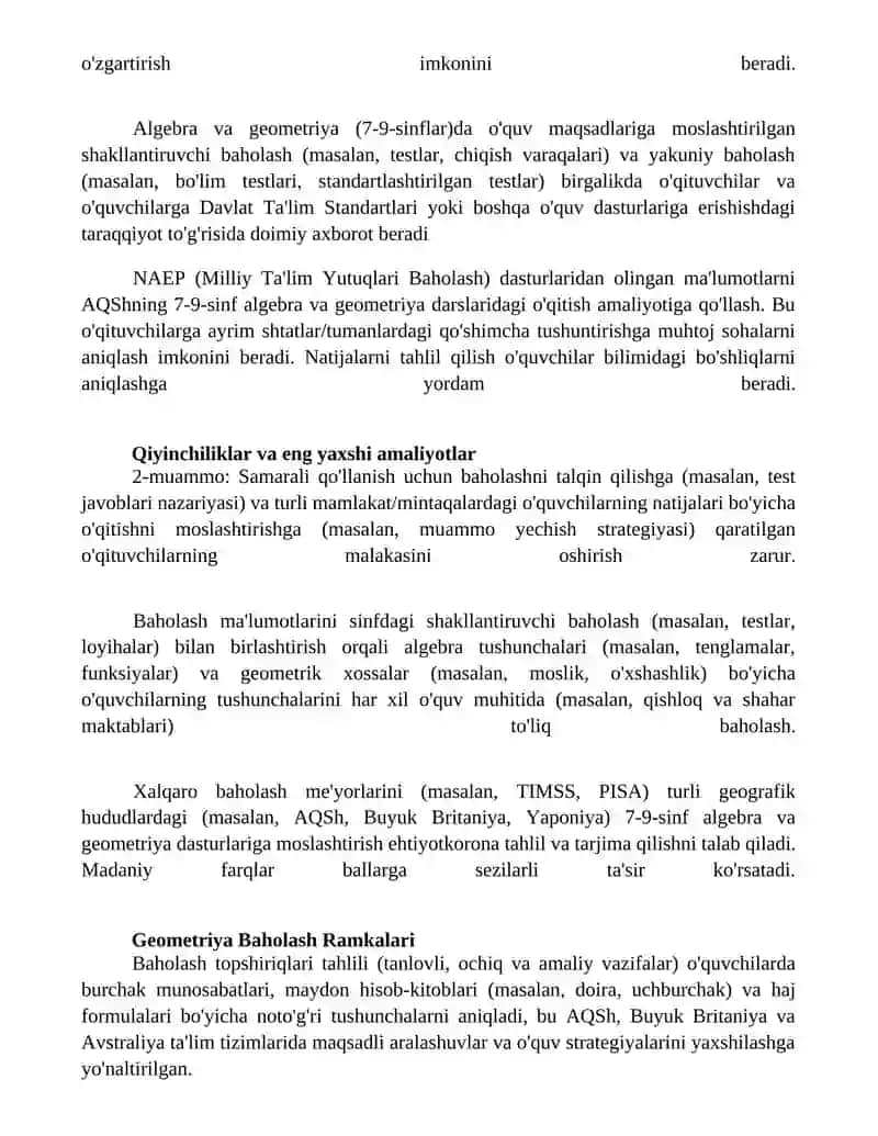 Algebra va Geometriya Xalqaro Baholash Dasturlari 4