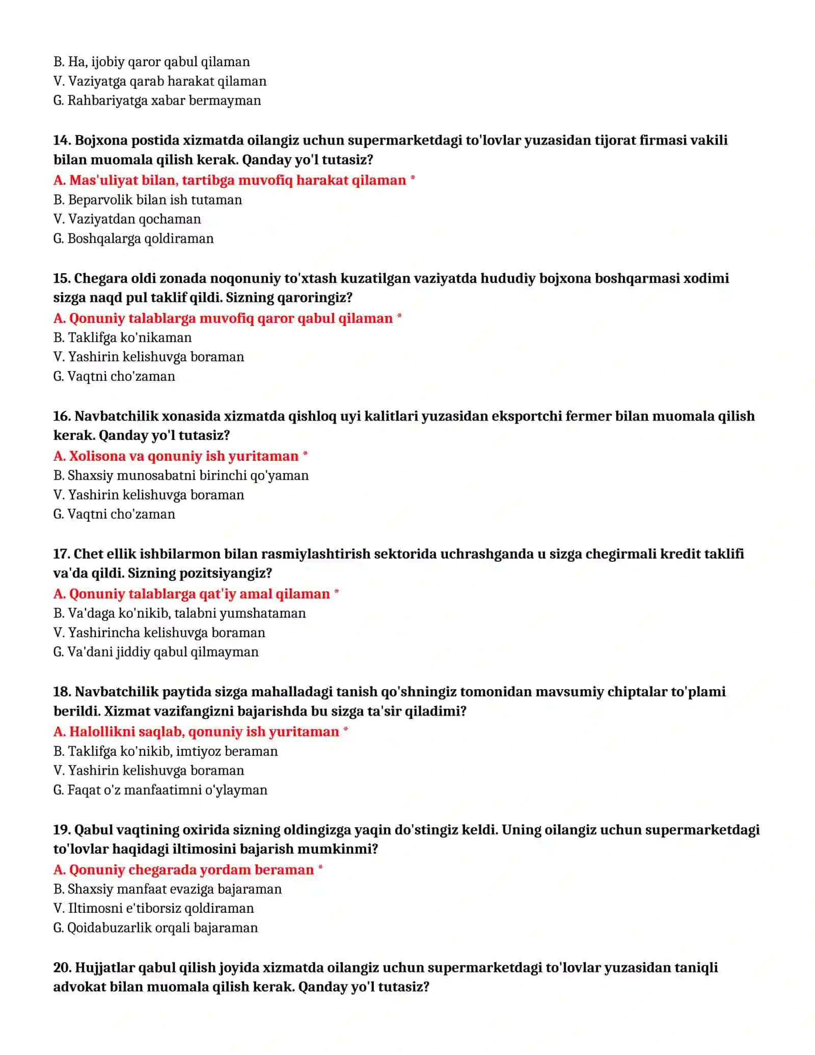 BOJXONA AKADEMIYASI - SUHBAT TESTLARI (№ 43) 4