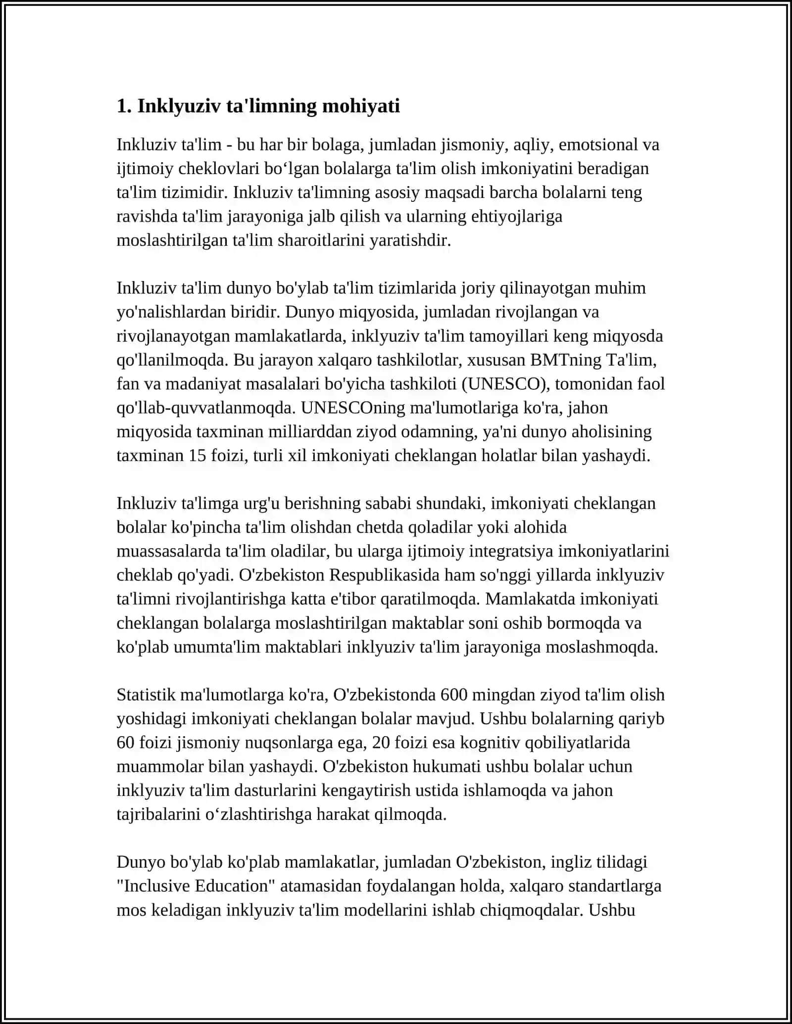 INKLYUZIV VA BIRGALIKDA O'QITISH: ULARNING ASOSIY FARQLARINI ASOSLASH 4