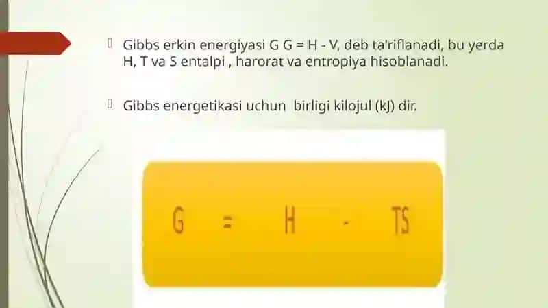 Gibbs energiyasi. Joul-Tomson effekti. Molekulalarning erkin yugurish yo’li. Diffuziya. 4