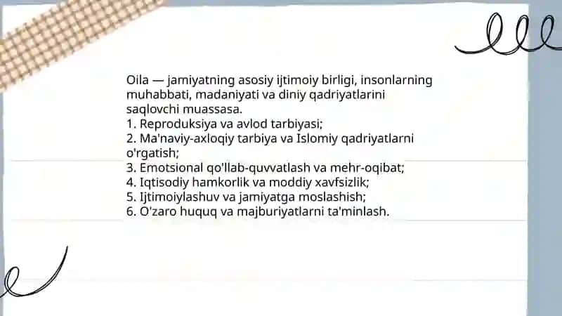 Oila haqida tushuncha va uning mohiyati. Oila va Islom 4