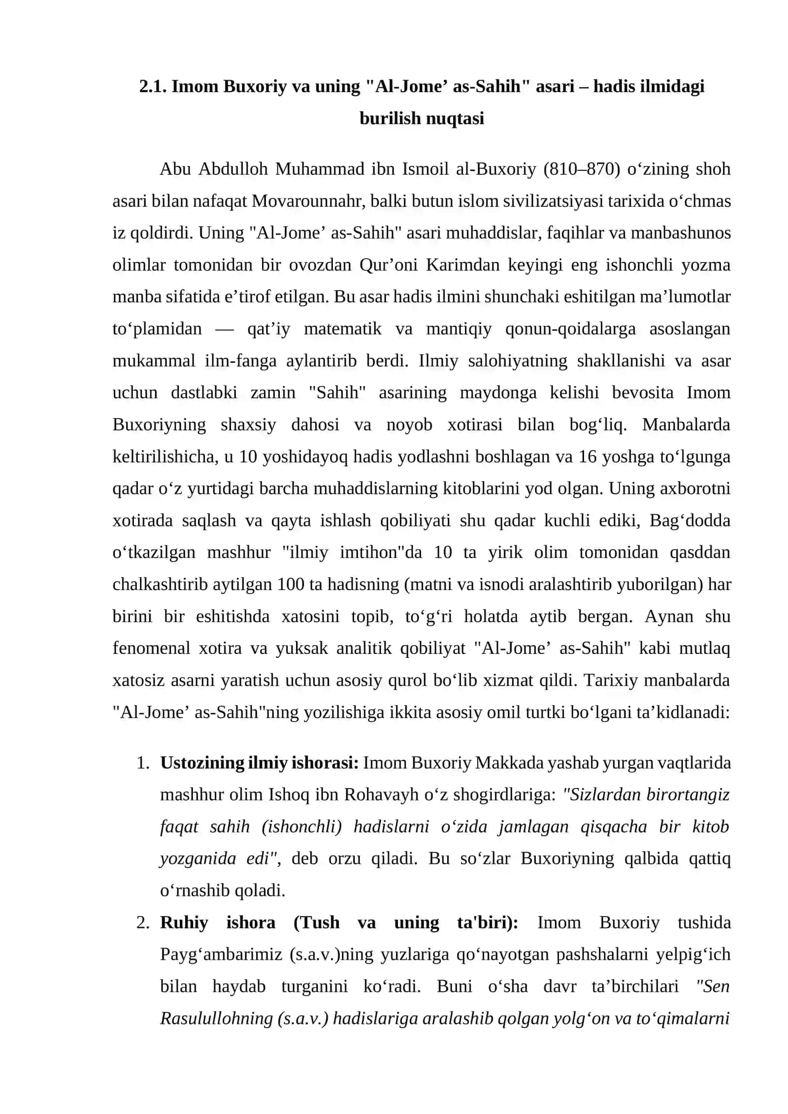 Imom Buxoriy va Imom Termiziyning Hadis ilmiga qoʻshgan hissalari qiyosiy tahlili 4