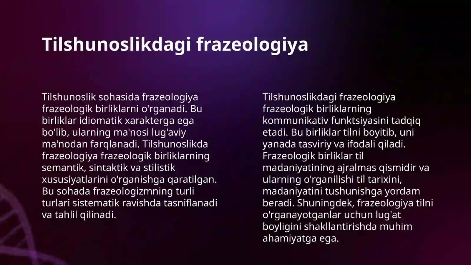 FRAZEOLOGIYA HAQIDA MAʼLUMOT.EHTIMOLOGIYA HAQIDA UMUMIY MAʼLUMOT.MORFEMIKA HAQIDA MAʼLUMOT 4