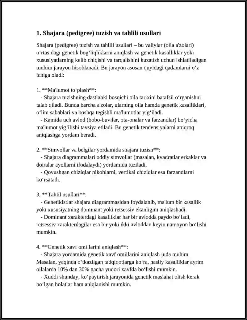 ANTROPOGENETIKA USULLARI:SHAJARA, EGIZAKLAR, POPULYATISON-STATISTIK, BIOKIMYOVIY VA SITOGENETIK USULLARI 4