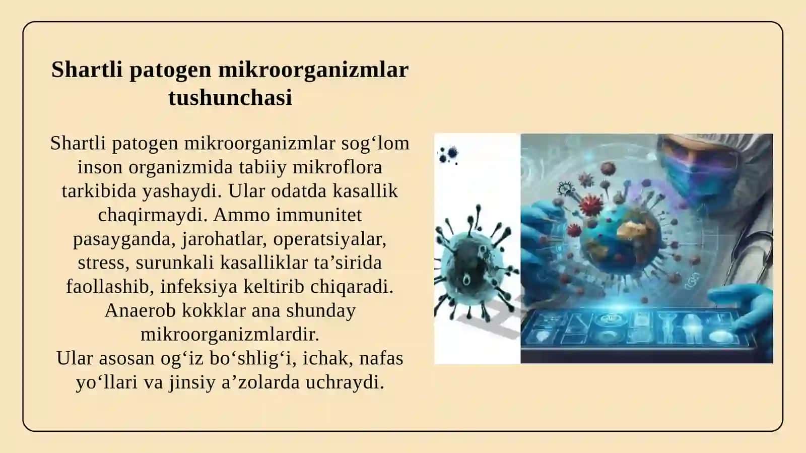 Shartli patogen anaerobkokklarni(peptokokklar, peptostreptokokklar) ularni xirurgik va ginekologik kasalliklardagi laborator tashxisi. 4