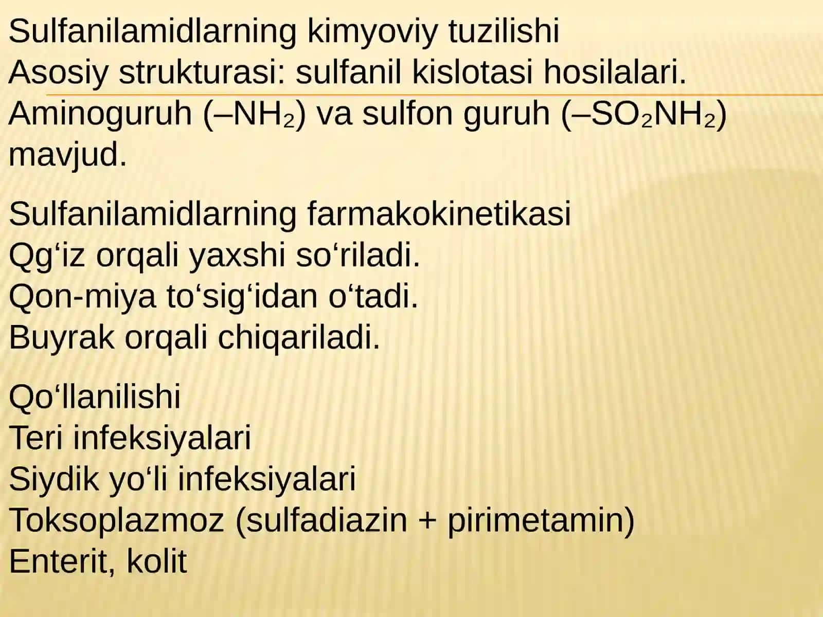 AntibiotiklarII-qism.Sulfanilamidpreparatlari.Turlikimyoviytuzilishgaegasintetikantibakterialvositalar 4