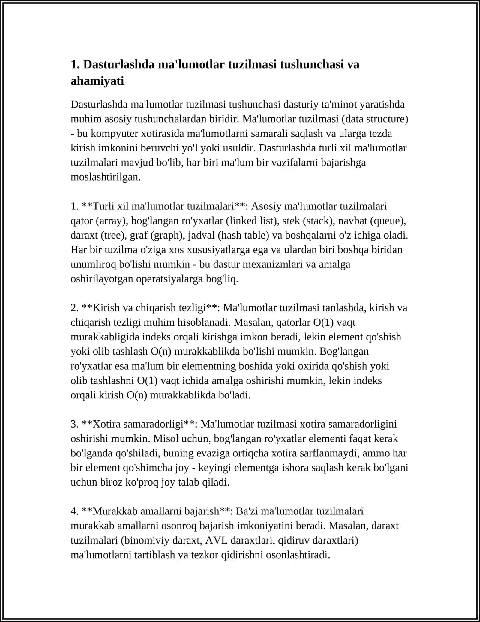 Dasturlashda ma'lumotlar tuzilmasi o'rni va ahamiyati 4