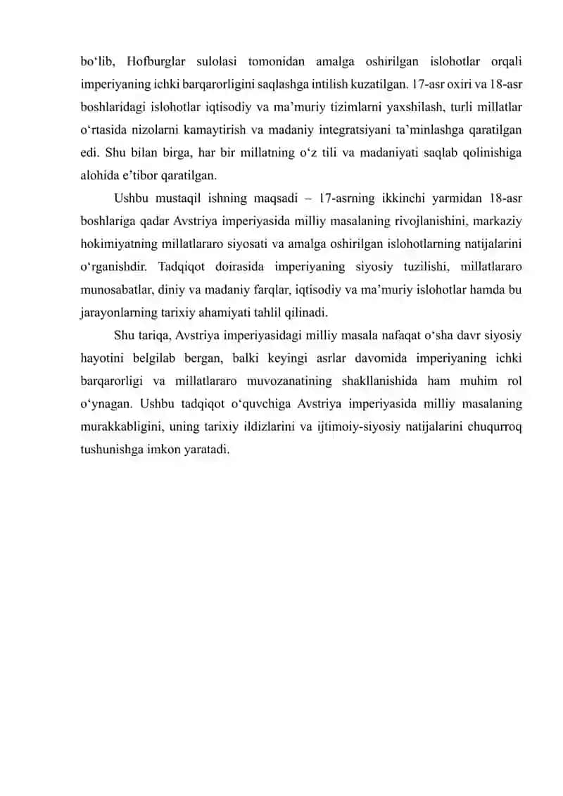 AVSTRIYA IMPERIYASIDA MILLIY MASALA (17-ASRNING IKKINCHI YARMI – 18-ASR BOSHLARIDA) 4
