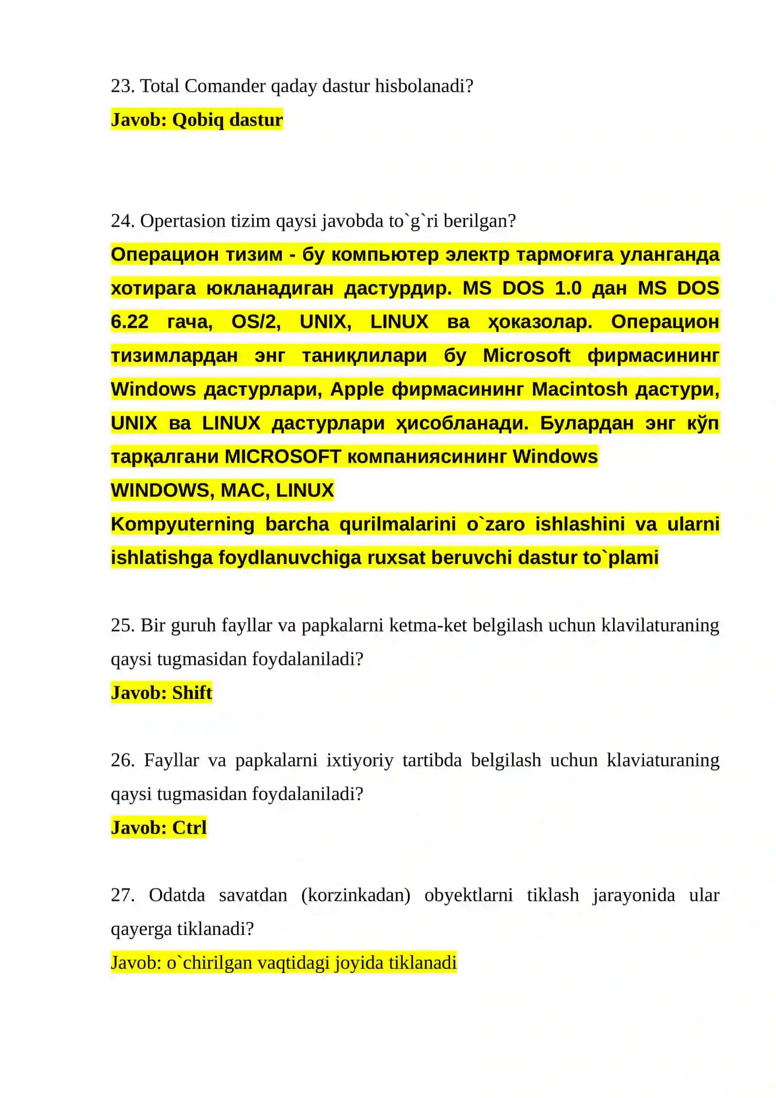 Kompyuter savodxonligi argos savol javoblari akt 4
