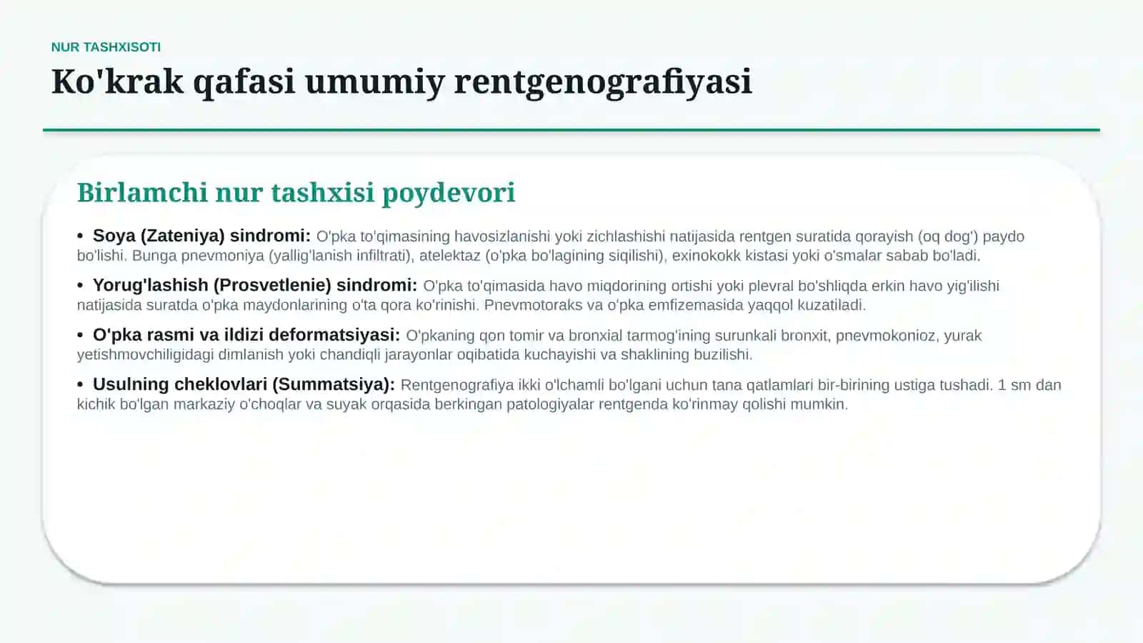 Nafas tizimi kasalliklari nur tashxisoti — rentgen va KT 4