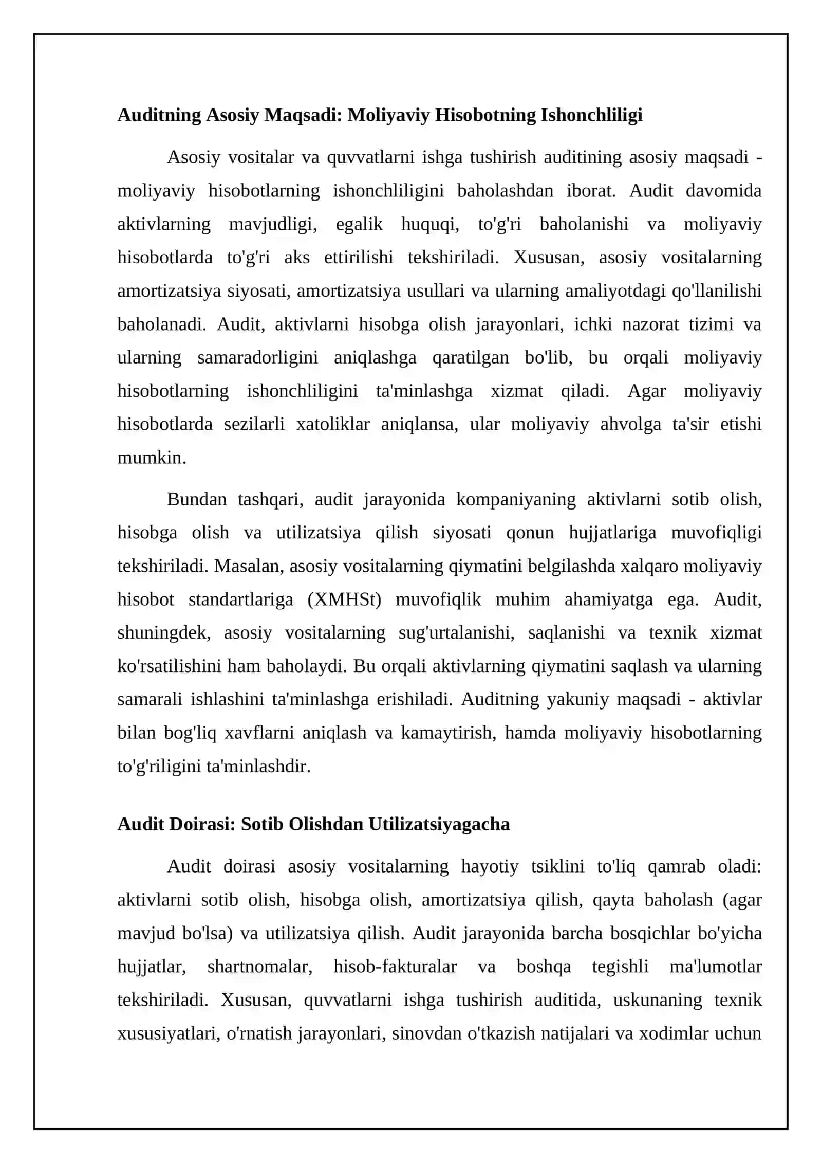 Asosiy vositalar va quvvatlarni ishga tushirish auditi 4