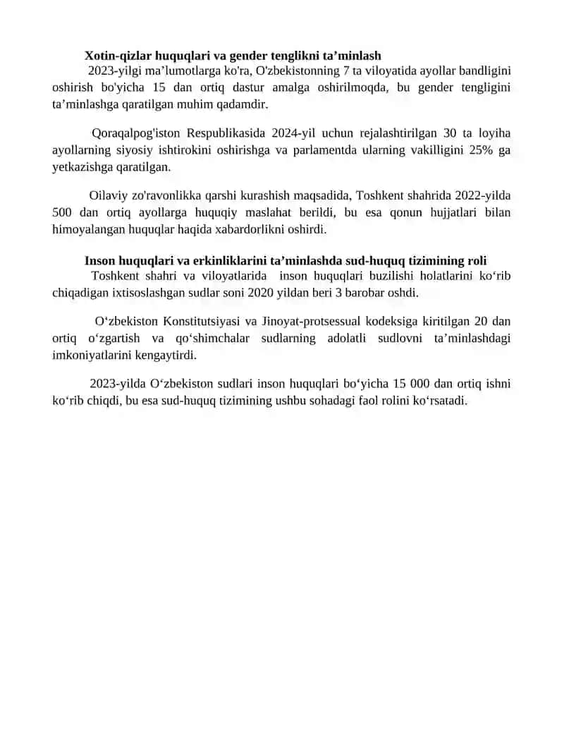 Yangi Oʼzbekistonda inson haq-huquqlari va erkinliklari kafolatining yaratilishi 4