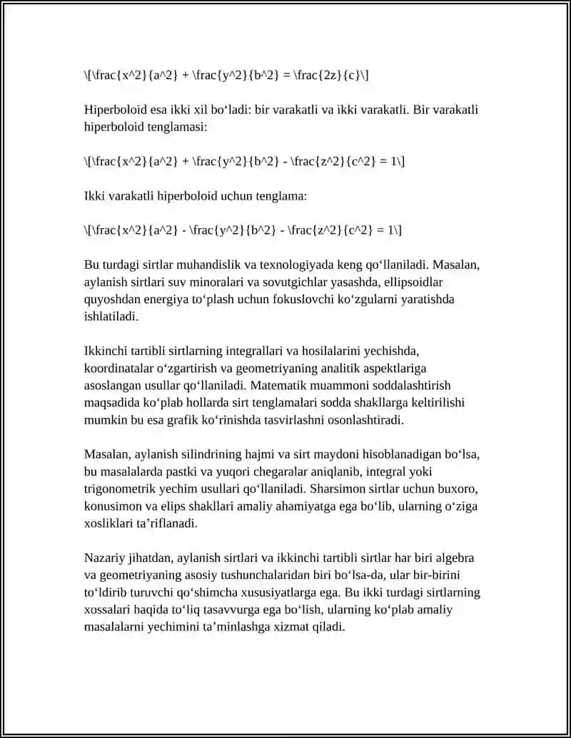 AYLANISH SIRTLAR. IKKINCHI TARTIBLI SIRTLARGA DOIR MASHQLAR 4