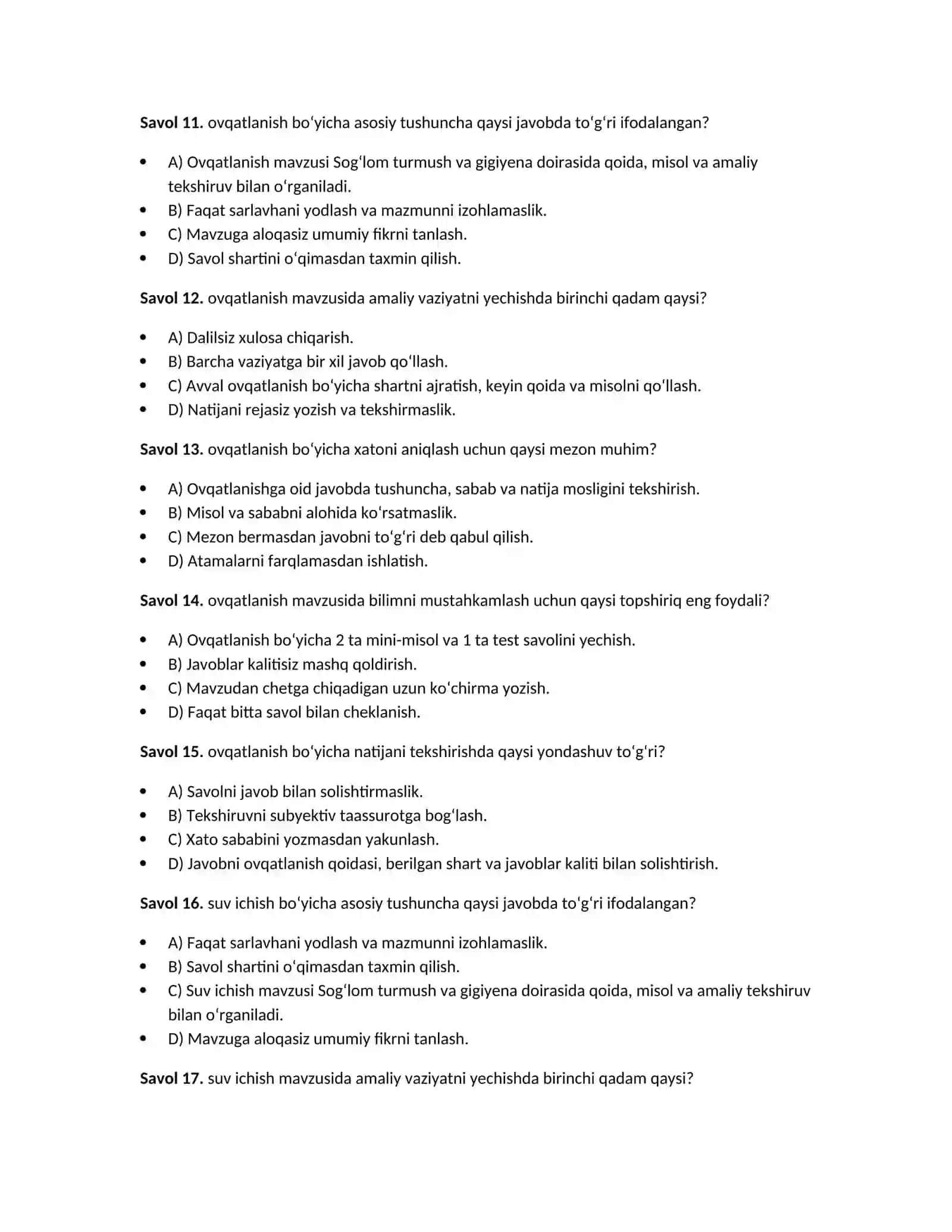 Sog‘lom turmush va gigiyena — 100 test 4