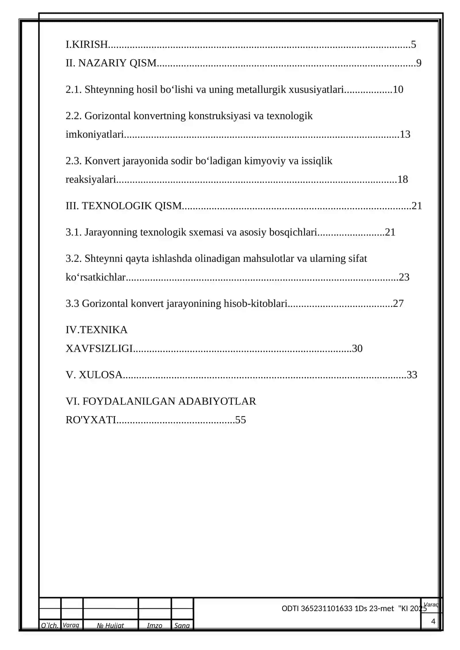 Misli shteynlarni gorizantal konvertda qayta ishlash jarayoni hisobi 4