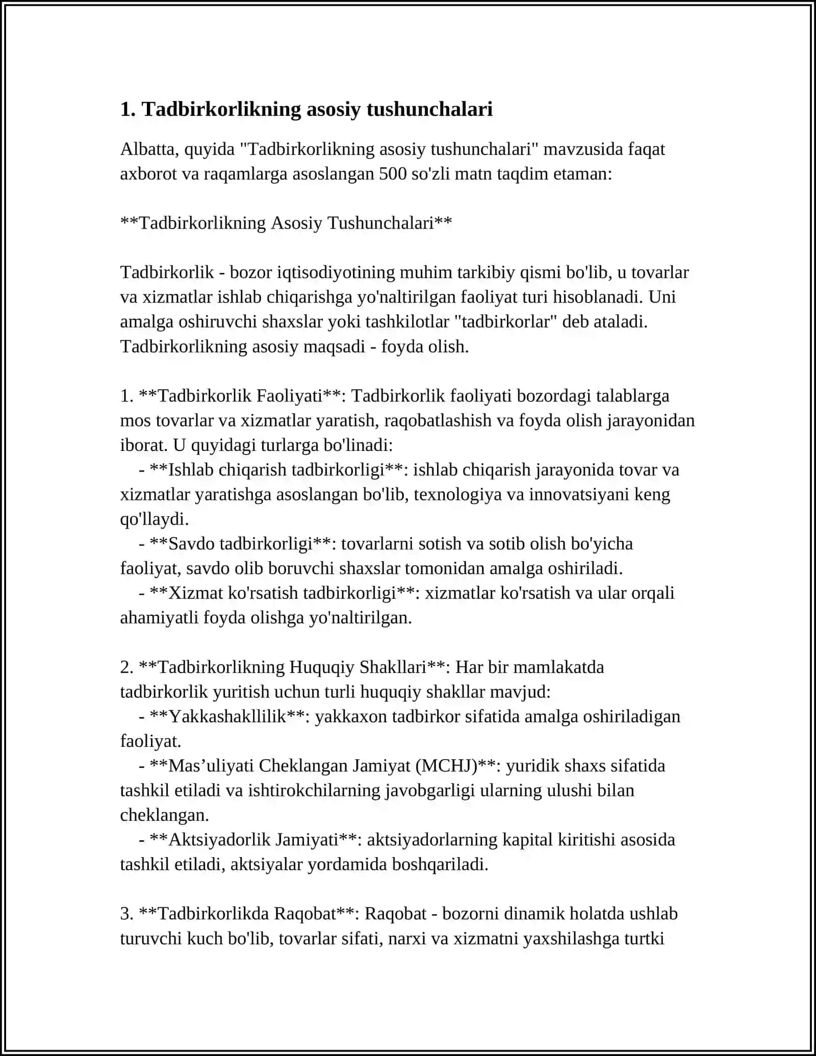 TADBIRKORLIK ASOSLARI FANDAN 10 LIST MUSTAQIL ISH 4