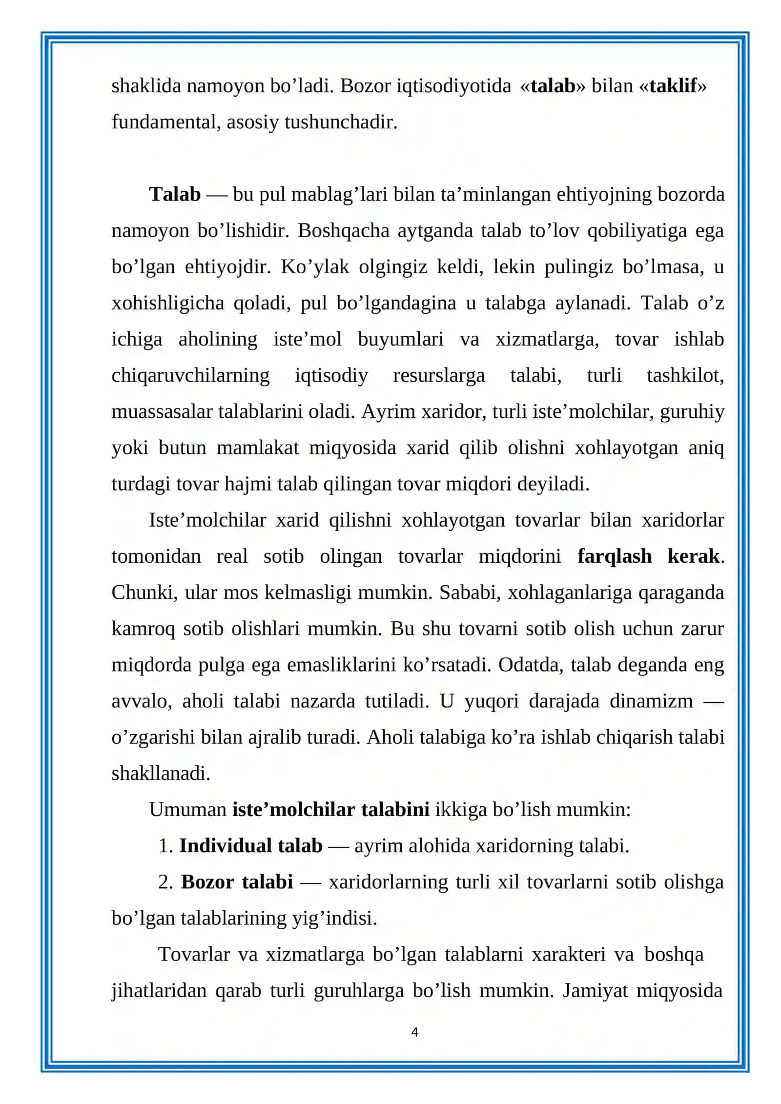 TALAB VA TAKLIF ELASTIKLIGI KO'RSATKICHLARINING BOZOR HOLATI 4