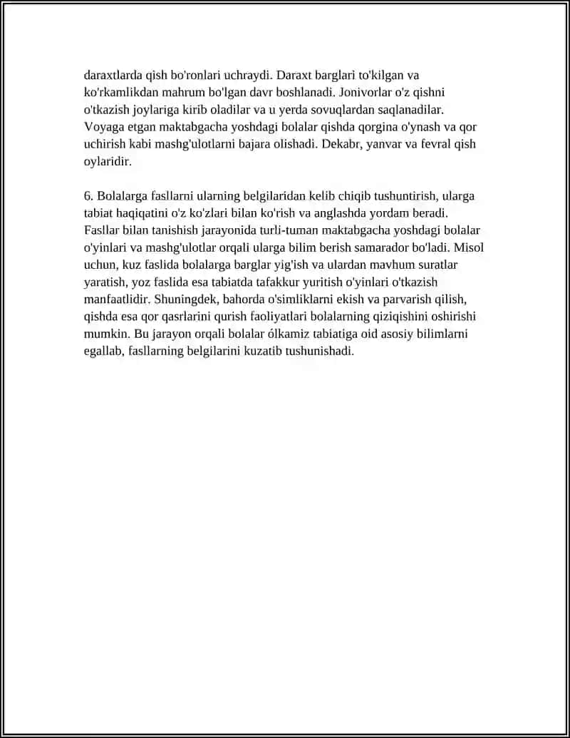 MAKTABGACHA YOSHDAGI BOLALARNI ÓLKAMIZ TABIATI BILAN TANISHTIRISH 4