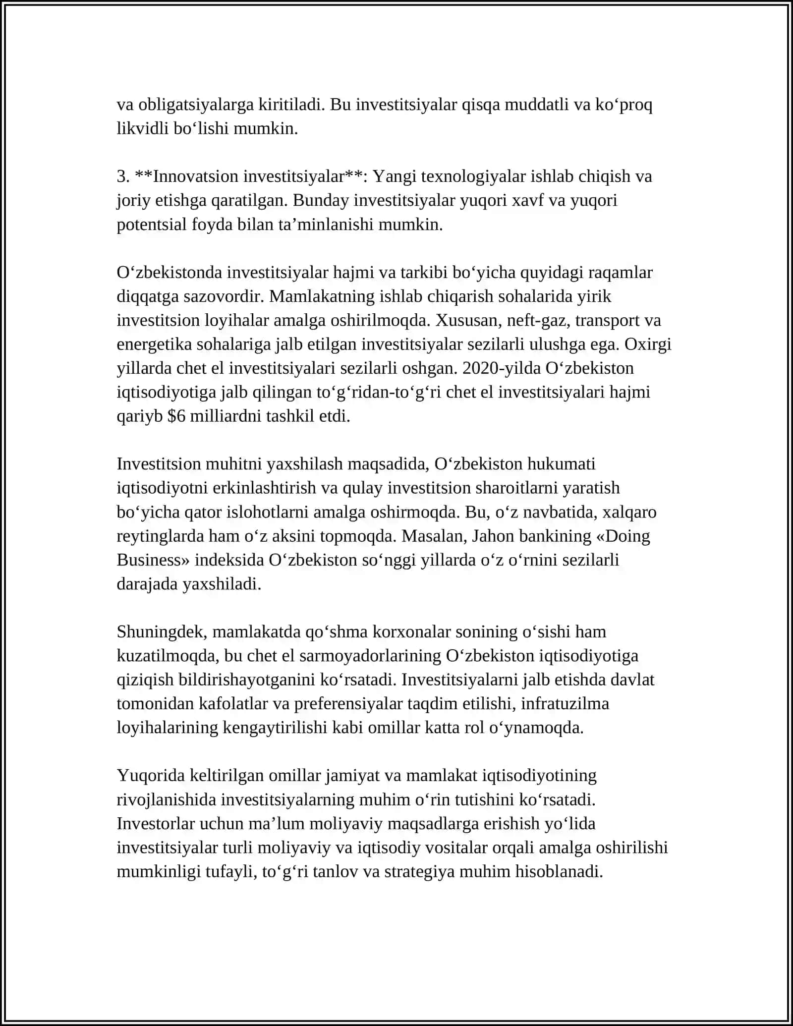 INVESTITSIYALARNING IQTISODIY MOHIYATI VA RESPUBLIKA IQTISODIYOTIDAGI O'RNI 4