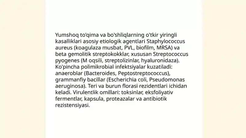 Yumshoq to'qimalar va bo'shliqlarni o'tkir yiringli kasalliklari 4