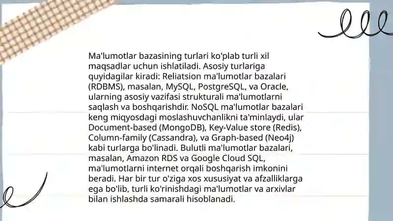 Ma'lumot bazasini turlari va axborot tizimlarini qurishdagi roli. Ma'lumotlar bazasini tashkil etish usullari. MS Accessda ma'lumotlar bazasini yaratish 4