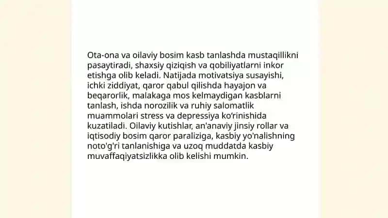 Kasb tanlashga yo'llashning psixologik muammolari 4