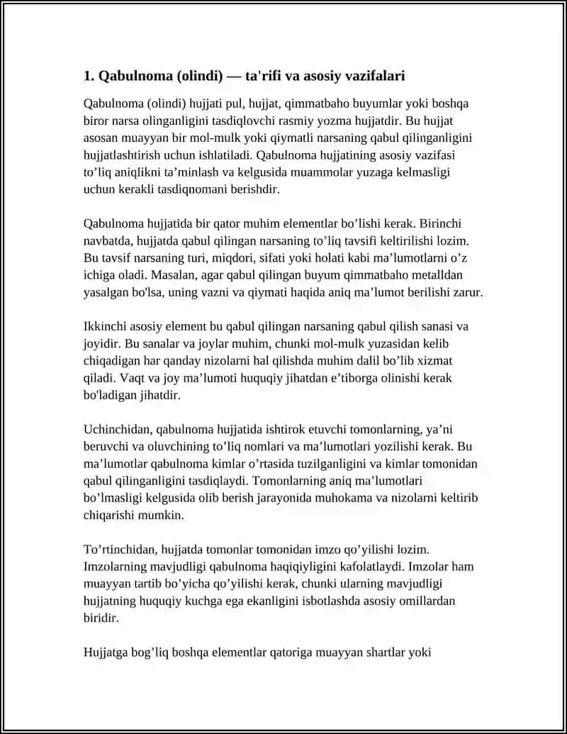 Qabulnoma (olindi) — ta'rifi va asosiy vazifalari 4