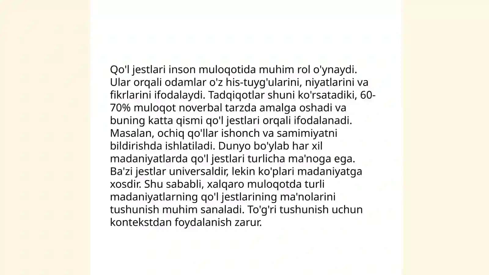 noverbal muloqot. muloqotni boyituvchi omillar 4