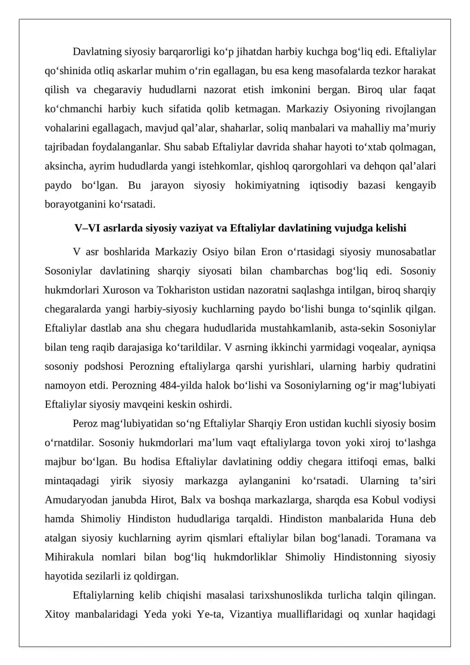 Ilk o‘rta asrlarda davlatchilik va boshqaruv. Eftaliylar davlatida ijtimoiy-iqtisodiy tuz 4