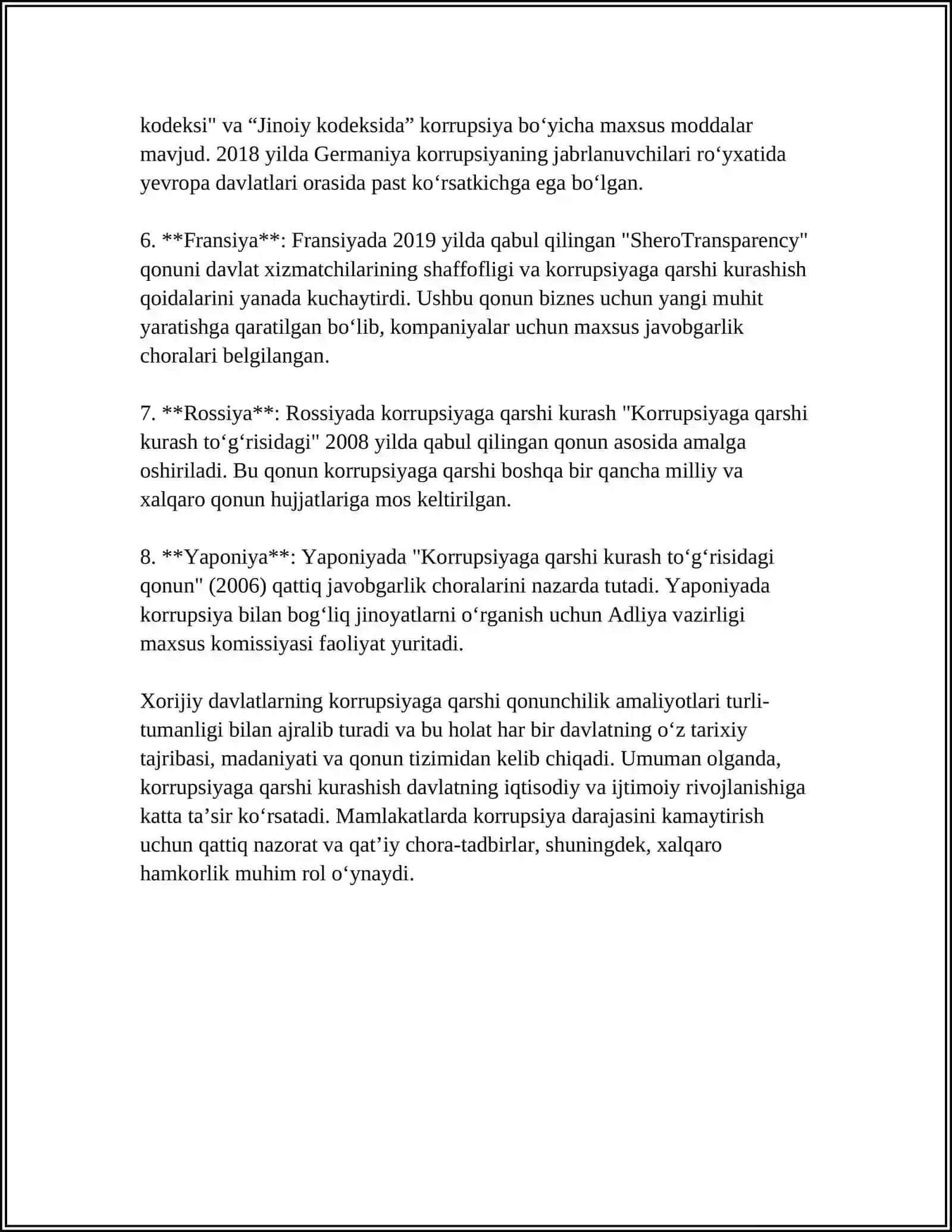 XORIJIY DAVLATLARDA KORRUPSIYAGA QARSHI KOMPLEANS NAZORAT TIZIMINI JORIY ETISHGA OID STANDARDLAR VA TAVSIYALAR 4