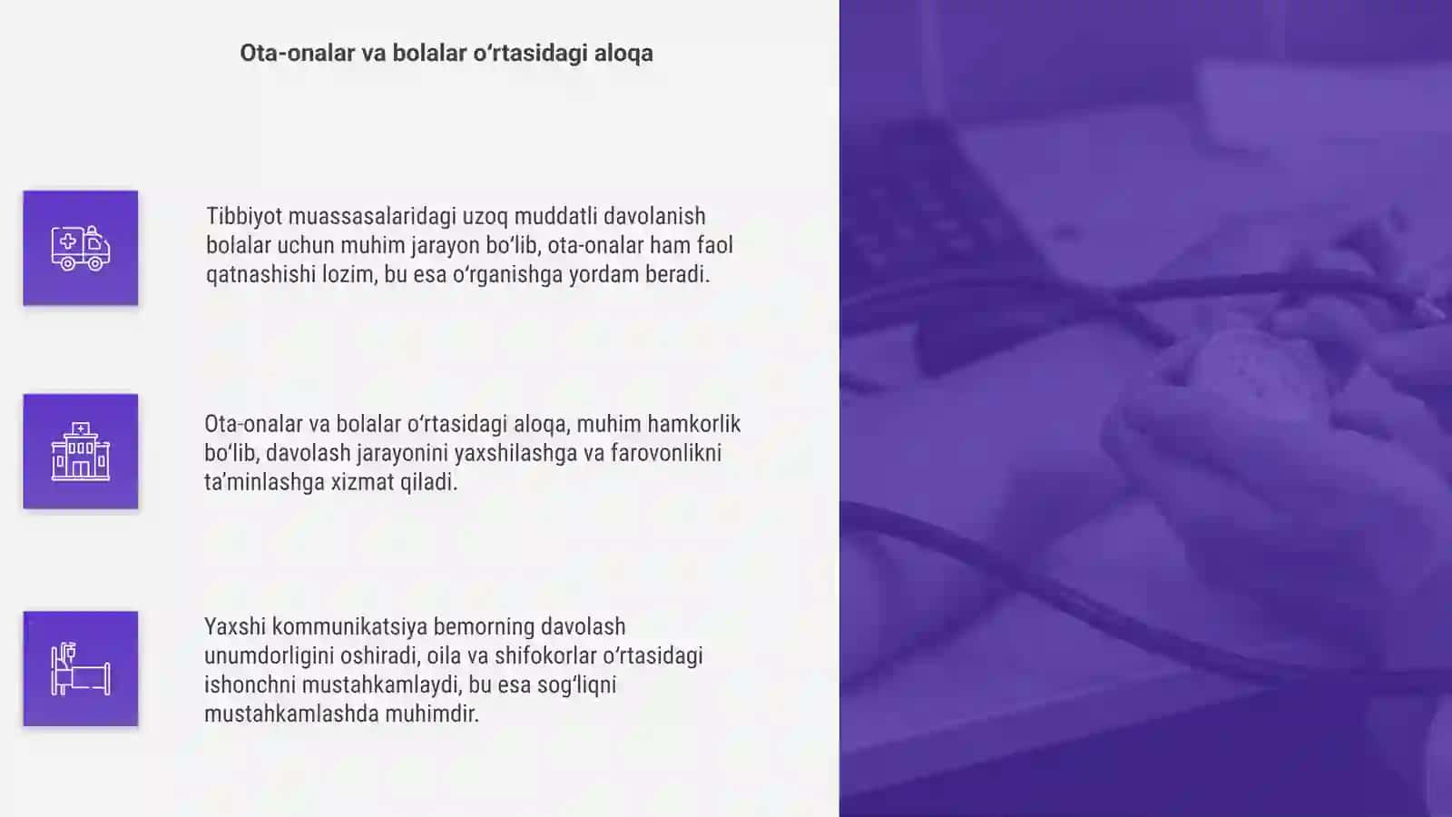 Tibbiyot muassasalari statsionarlarida uzoq muddatli davolanayotgan bolalar ota-onalari -taʼlimiy jarayondagi eng muhim hamkor sifatida 4