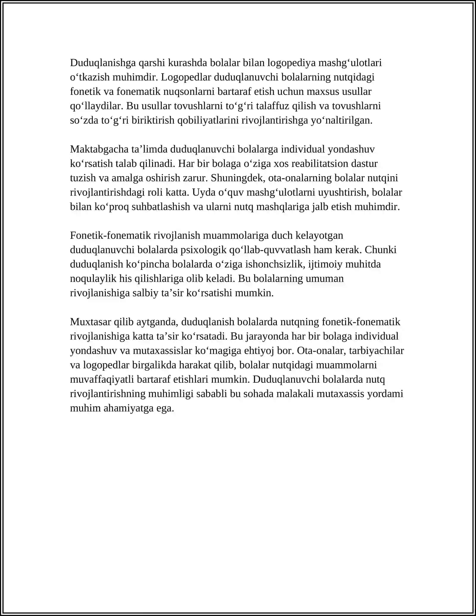 Duduqlanuvchi bolalarda nutqning fonetik-fonematik rivojlanishi 4
