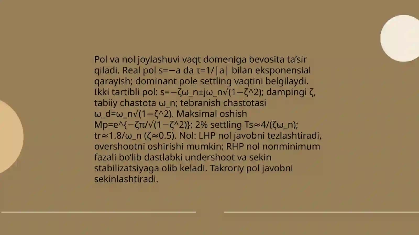 Aftomatik boshqarish nazariyasi Uzatish funksyasining parametrlariga ko'ra tizim sifati ko'rsatkichlarini baxolash 4