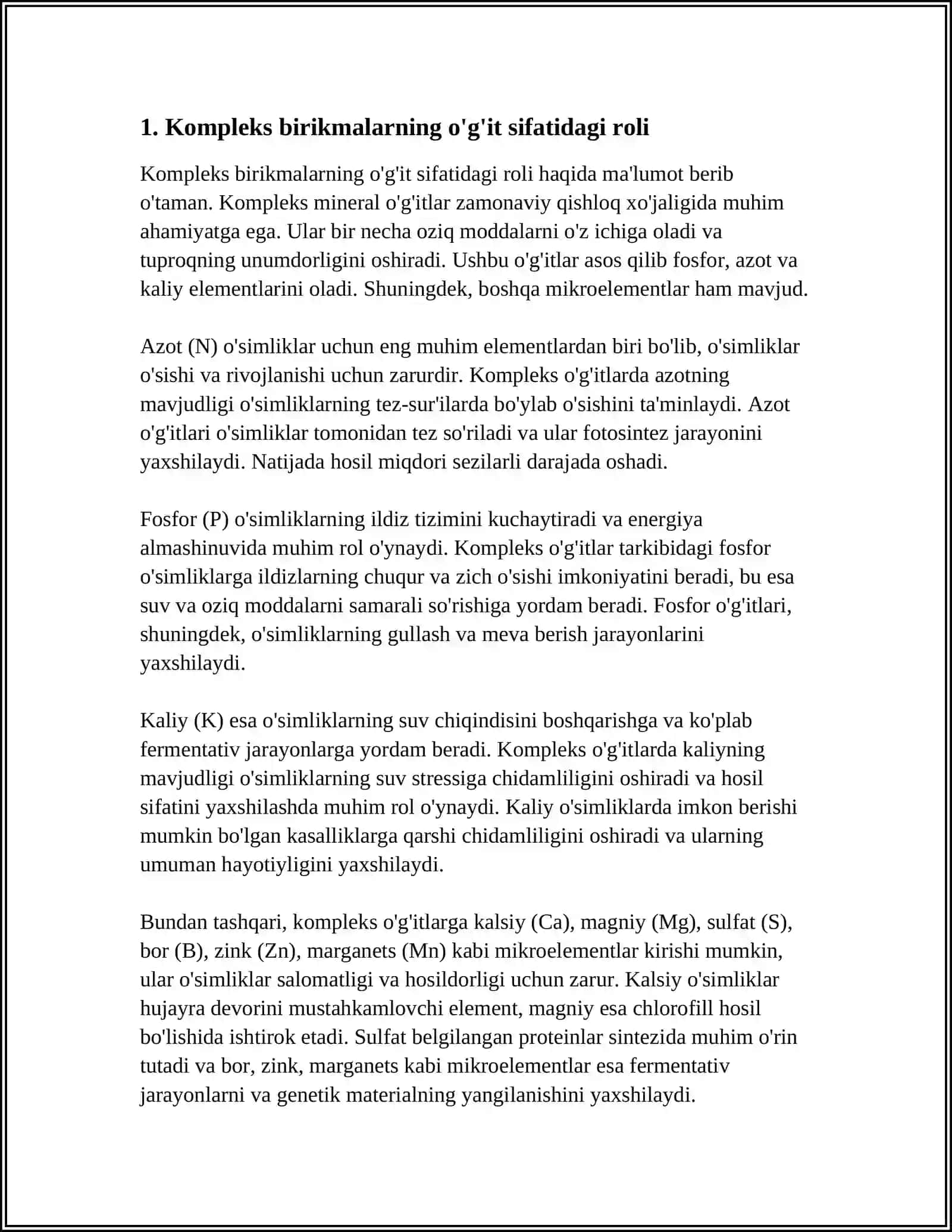 KOMPLEKS BIRIKMALARNING QISHLOQ XOʻJALIGIDAGI AHAMIYATI 4