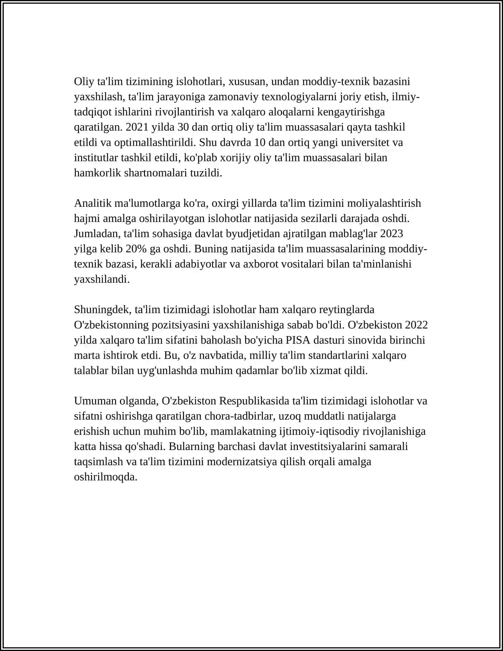 O'ZBEKISTON RESPUBLIKASI OLIY TA’LIM FAN VA INNOVATSIYA VAZIRLIGI 4