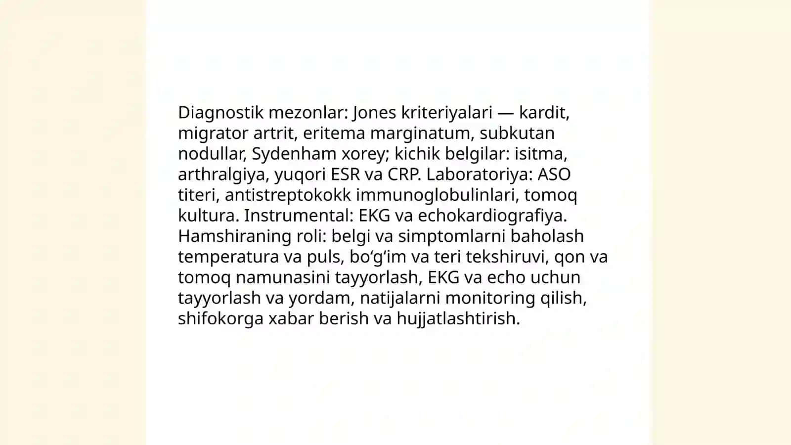 Oʻtkir Revmatik Isitma Sindromida Hamshiralik Jarayoni 4