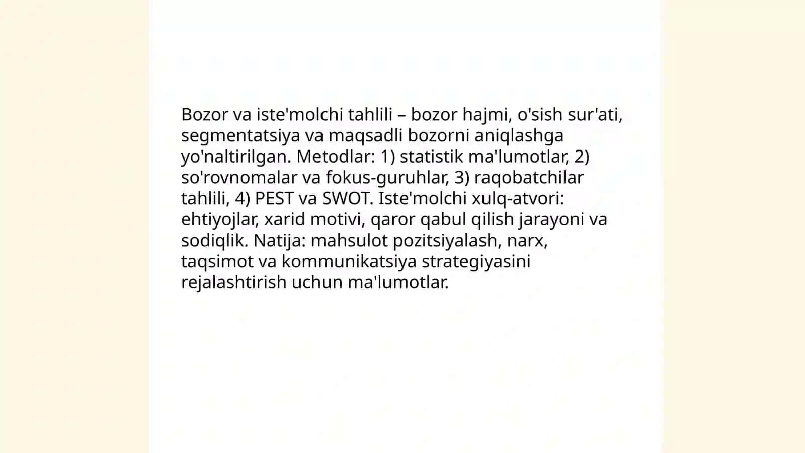 Marketing faoliyatini rejalashtirishni o'rganish 4