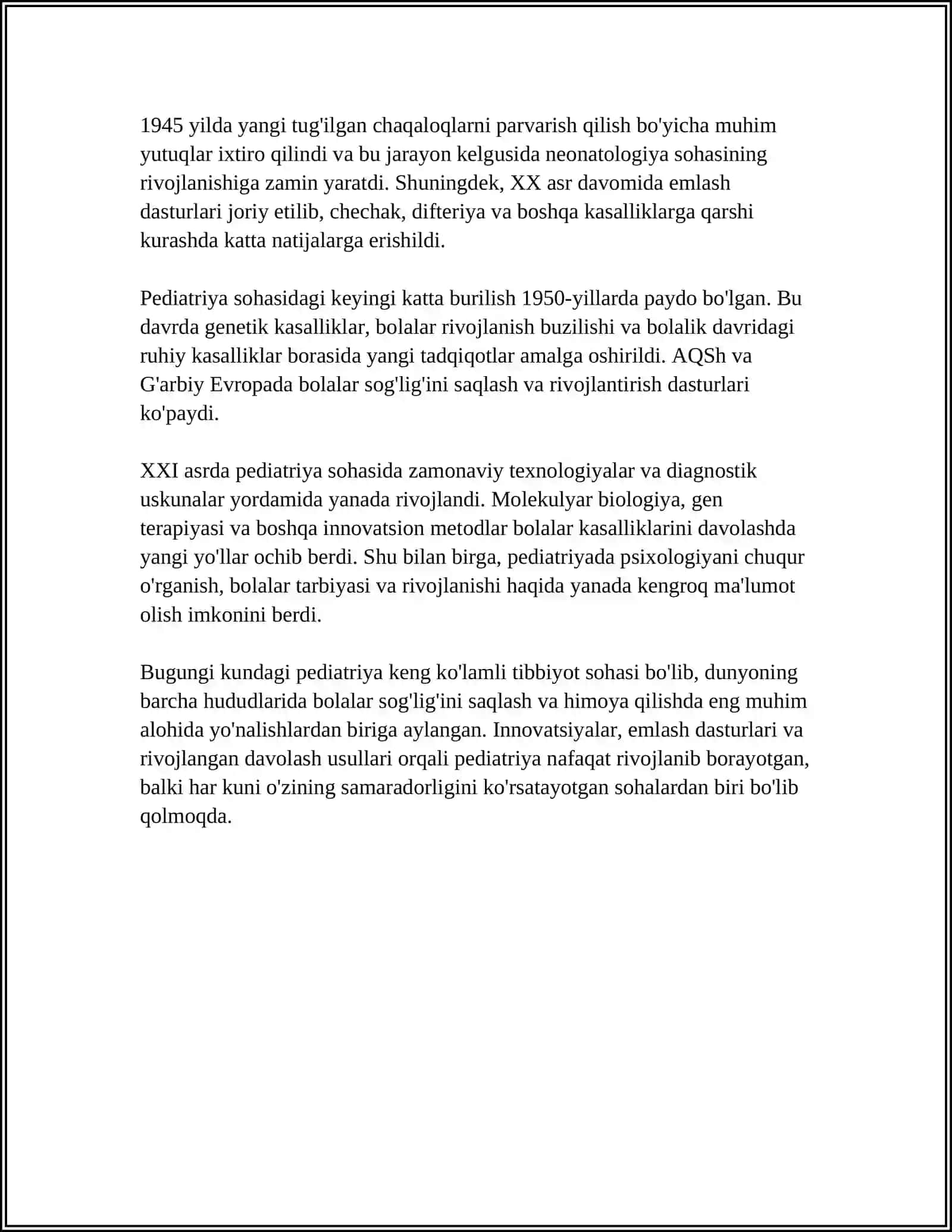 PEDIATRIYANING RIVOJLANISH TARIXI. BOLALARNING JISMONIY RIVOJLANISH MONITORINGI 4