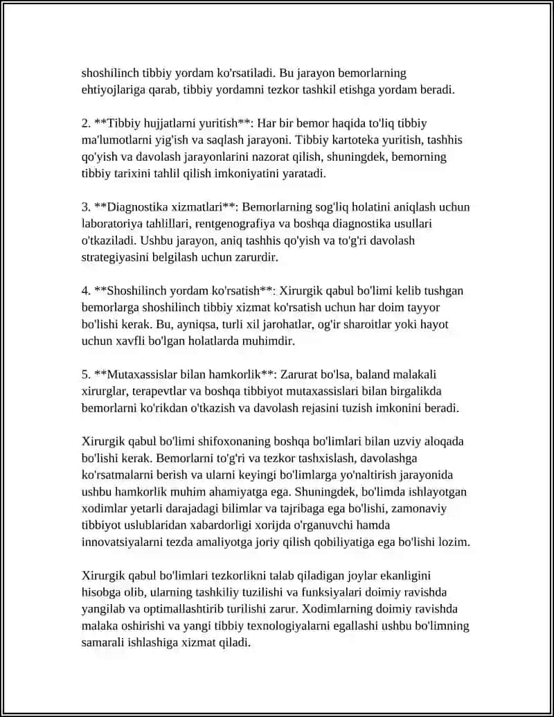 XIRURGIK QABUL BOLIM ISHI VA UNI TASHKIL ETISH 4