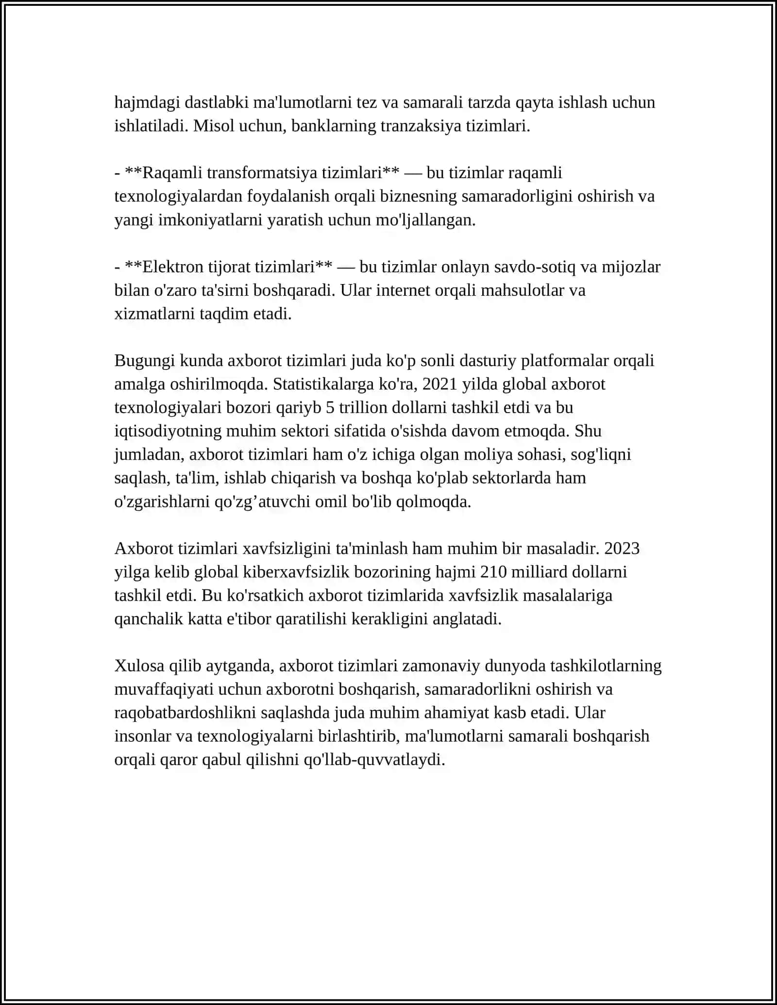 AXBOROT, AXBOROT TURLARI, AXBOROTLARNI QAYTA ISHLASH 4