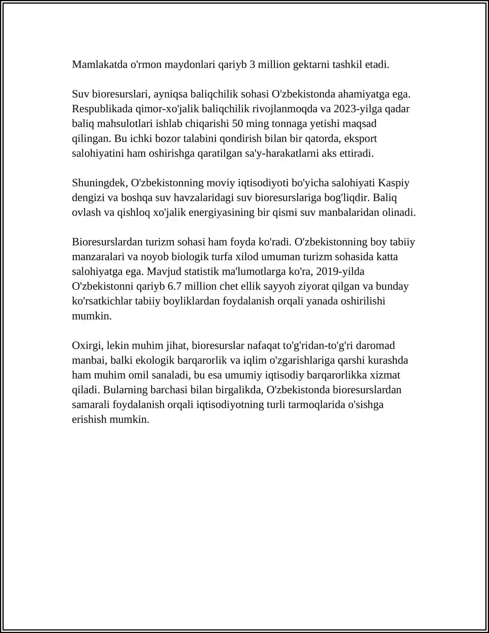 OʻZBEKISTONDA BIORESURSLARDAN IQTISODIY FOYDALANISH MUAMMOLARI 4