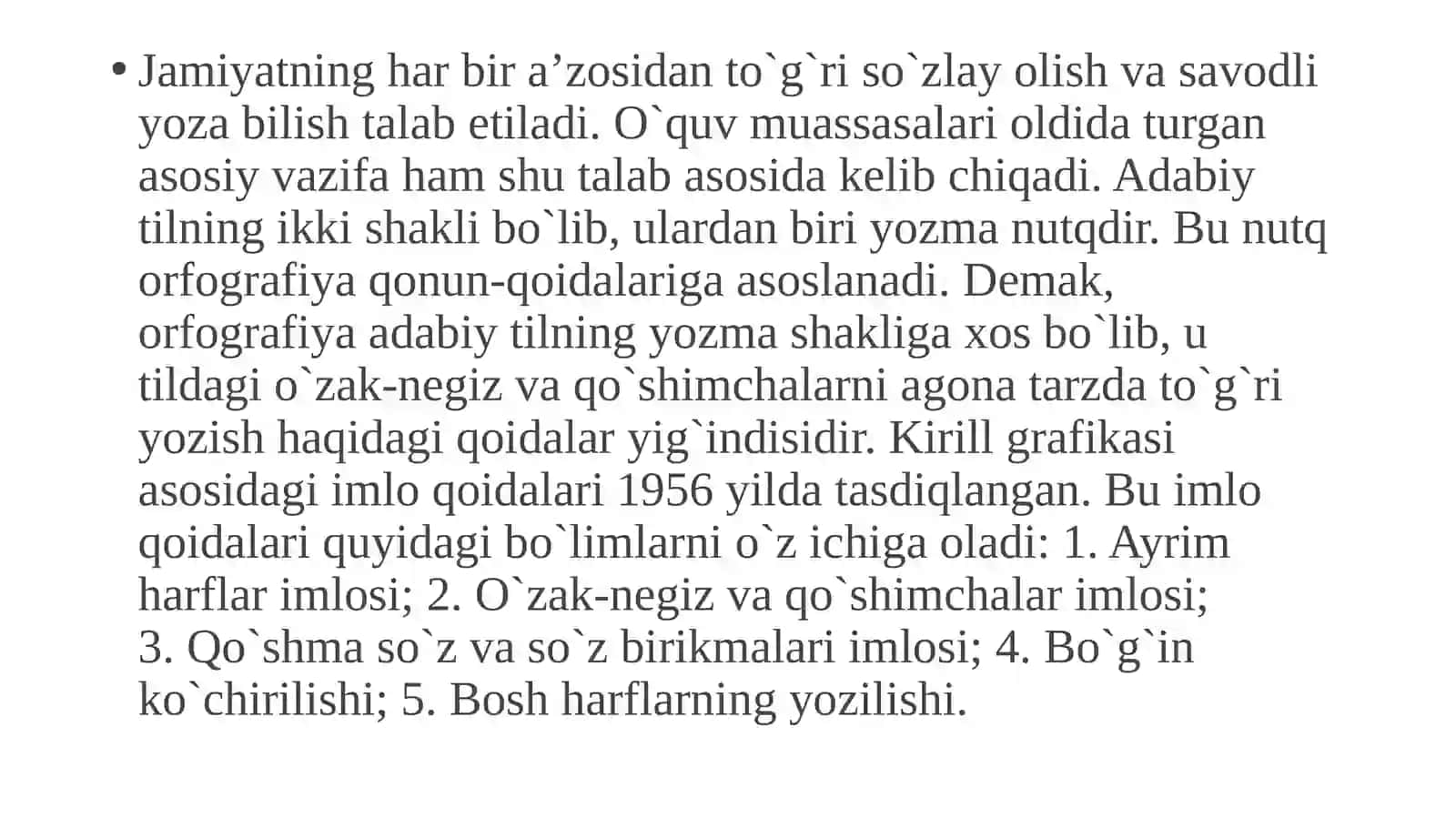 ORFOGRAFIYA (IMLO) O’ZBEK IMLOSI VA UNING ASOSIY TAMOILLARI 4