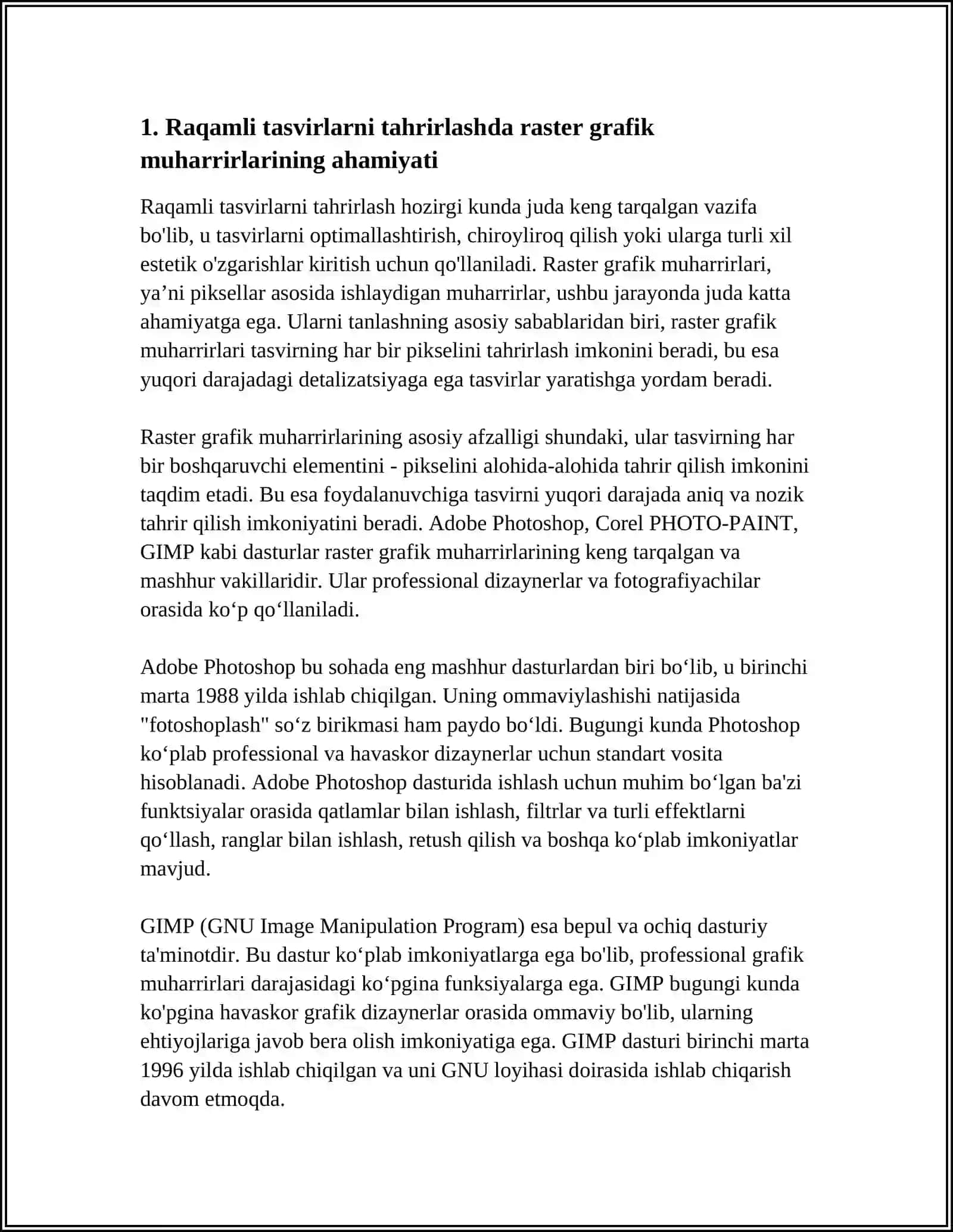 RAQAMLI TASVIRLARNI YARATISH VA QAYTA ISHLASHDA ASBOBLAR TO'PLAMINING O‘RNI (RASTER GRAFIK MUHARRIRI) 4