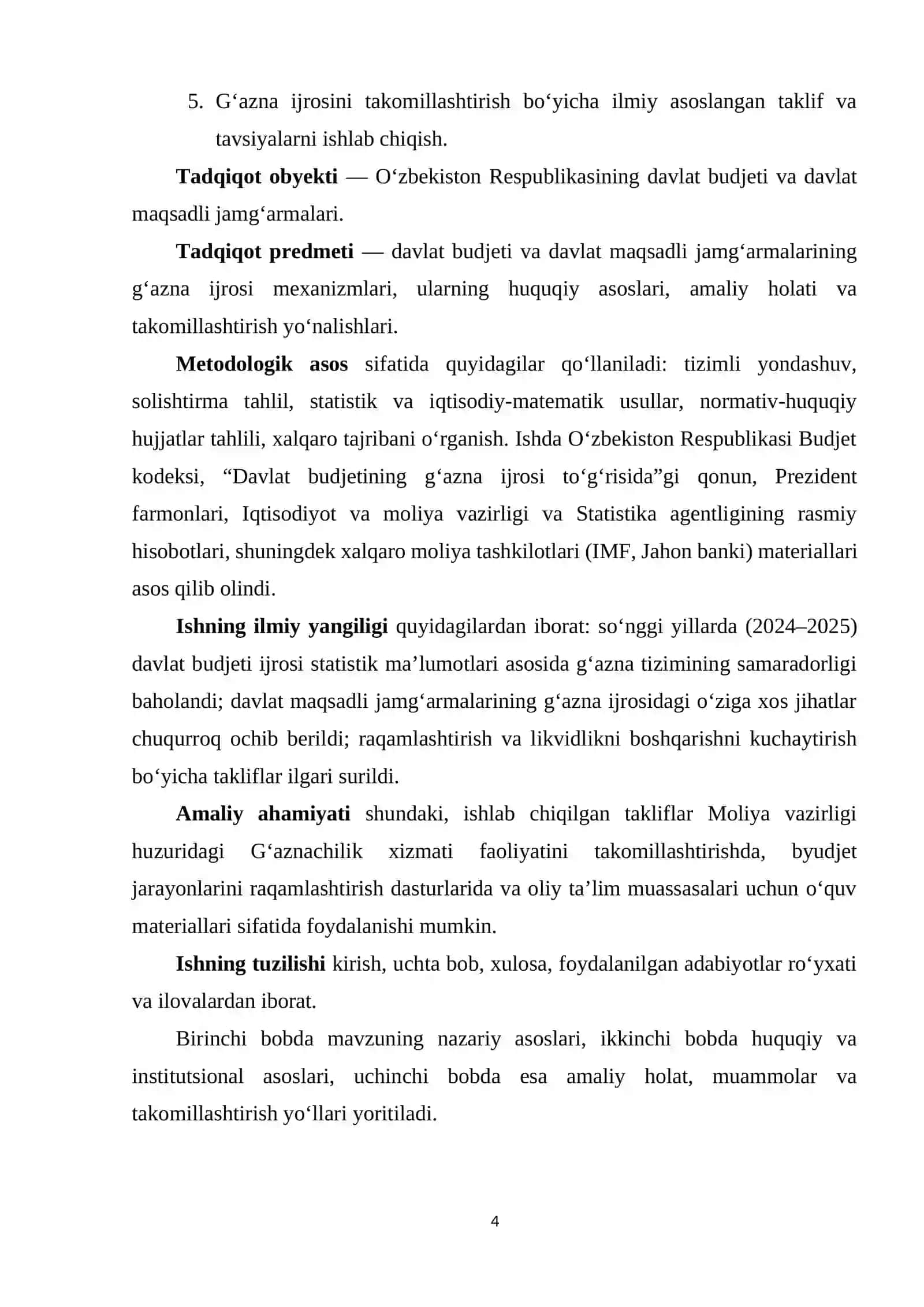 DAVLAT BUDJETI VA DAVLAT MAQSADLI JAMG’ARMALARINING G’AZNA IJROSI 4