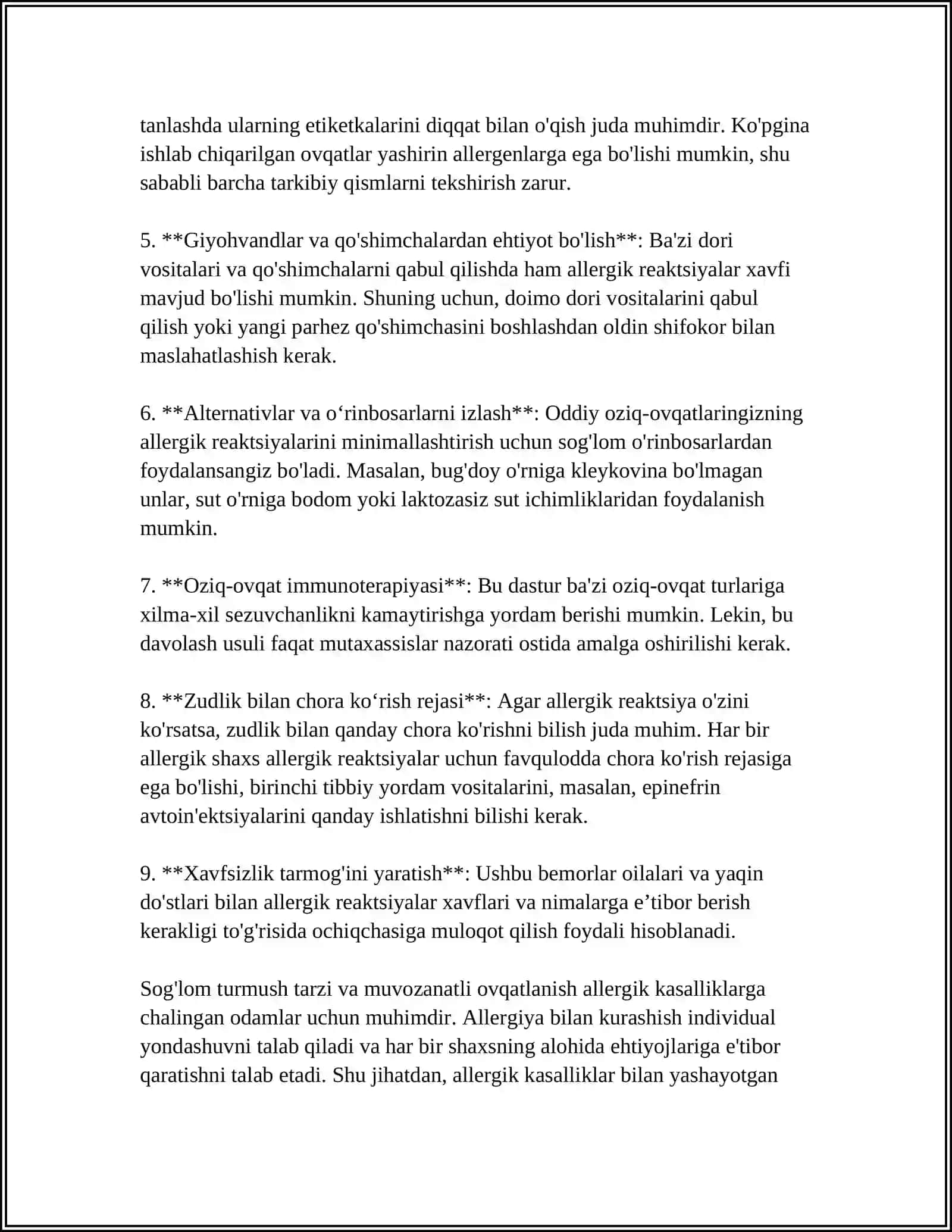 ALLERGIK KASALLIKLARDA DAVOLOVCHI PARHEZ STOL 4