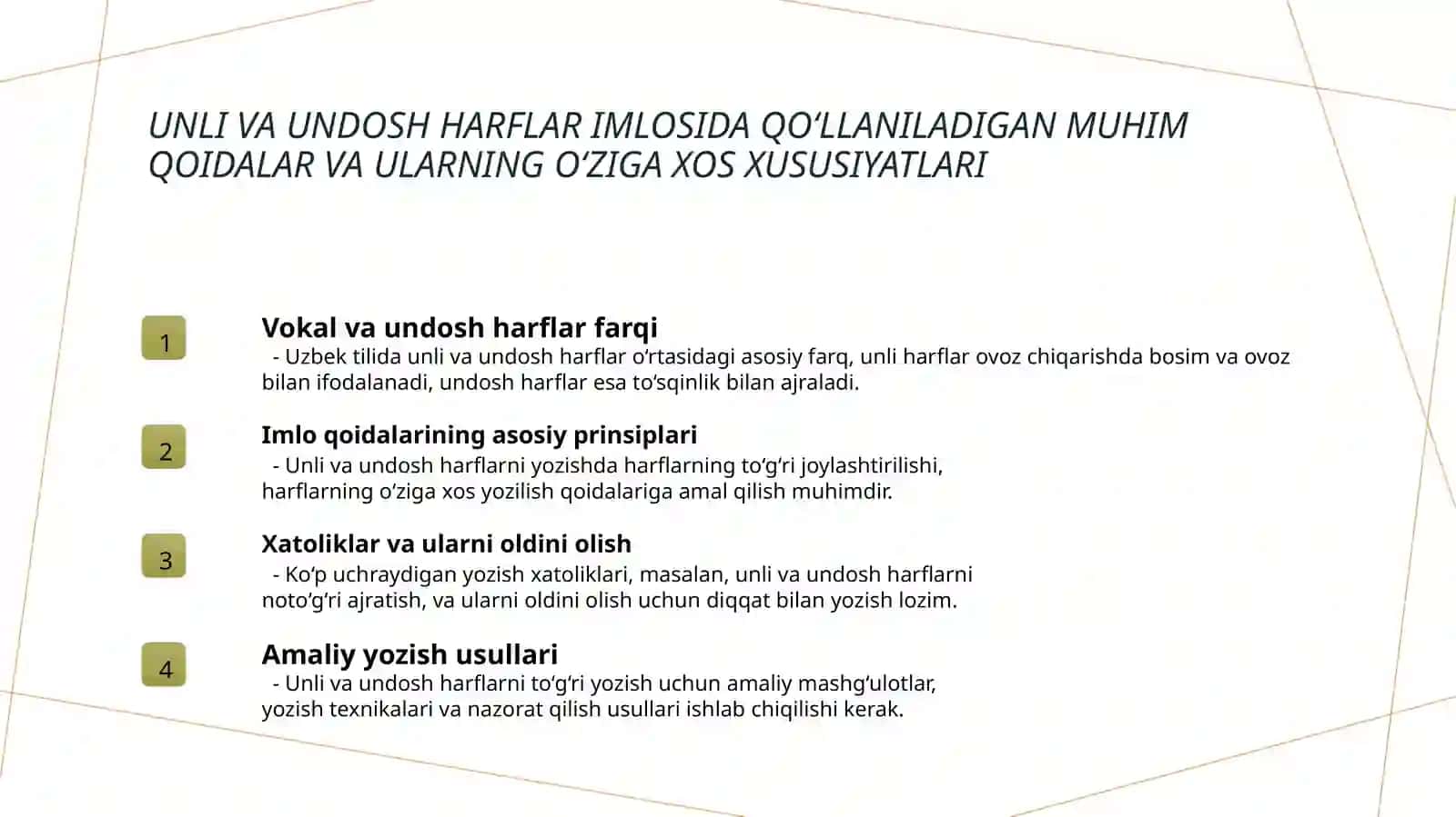 Ozbek tilida unli va undosh harflar imlosi 4
