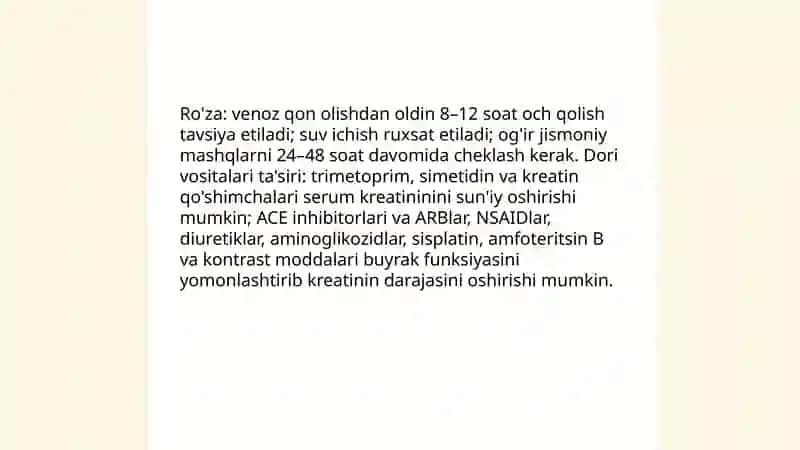 Kreatinin aniqlash uchun venoz qon olish ko'rsatmalari 4