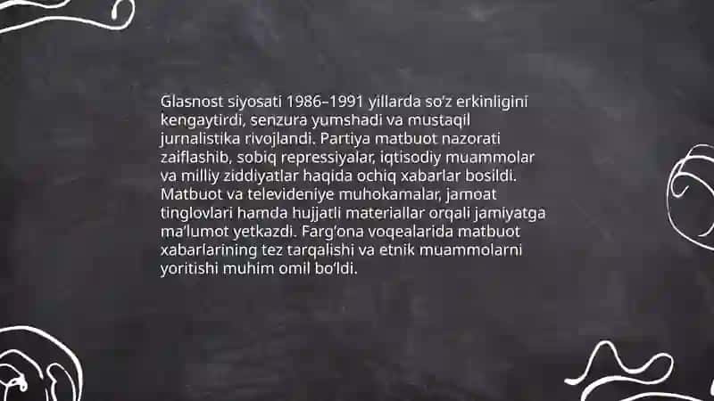 Qayta qurish siyosati va uning inqirozi. Farg'ona fojialari 4